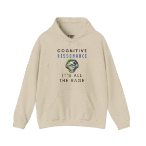 Cognitive Dissonance Glitchy Graphic Sand Color Hoodie front