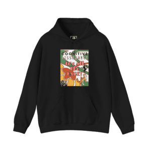 Deco Jungle hoodie, black color, front view.