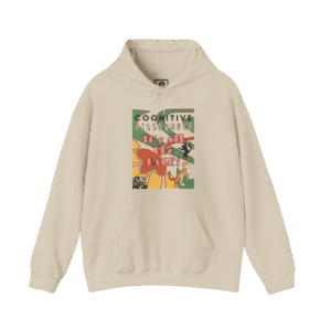 Deco Jungle hoodie, sand color, front view.