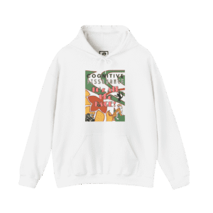 Deco Jungle hoodie, white color, front view.