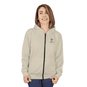 Oil Spill Khaki Hooded Jacket worn by a woman