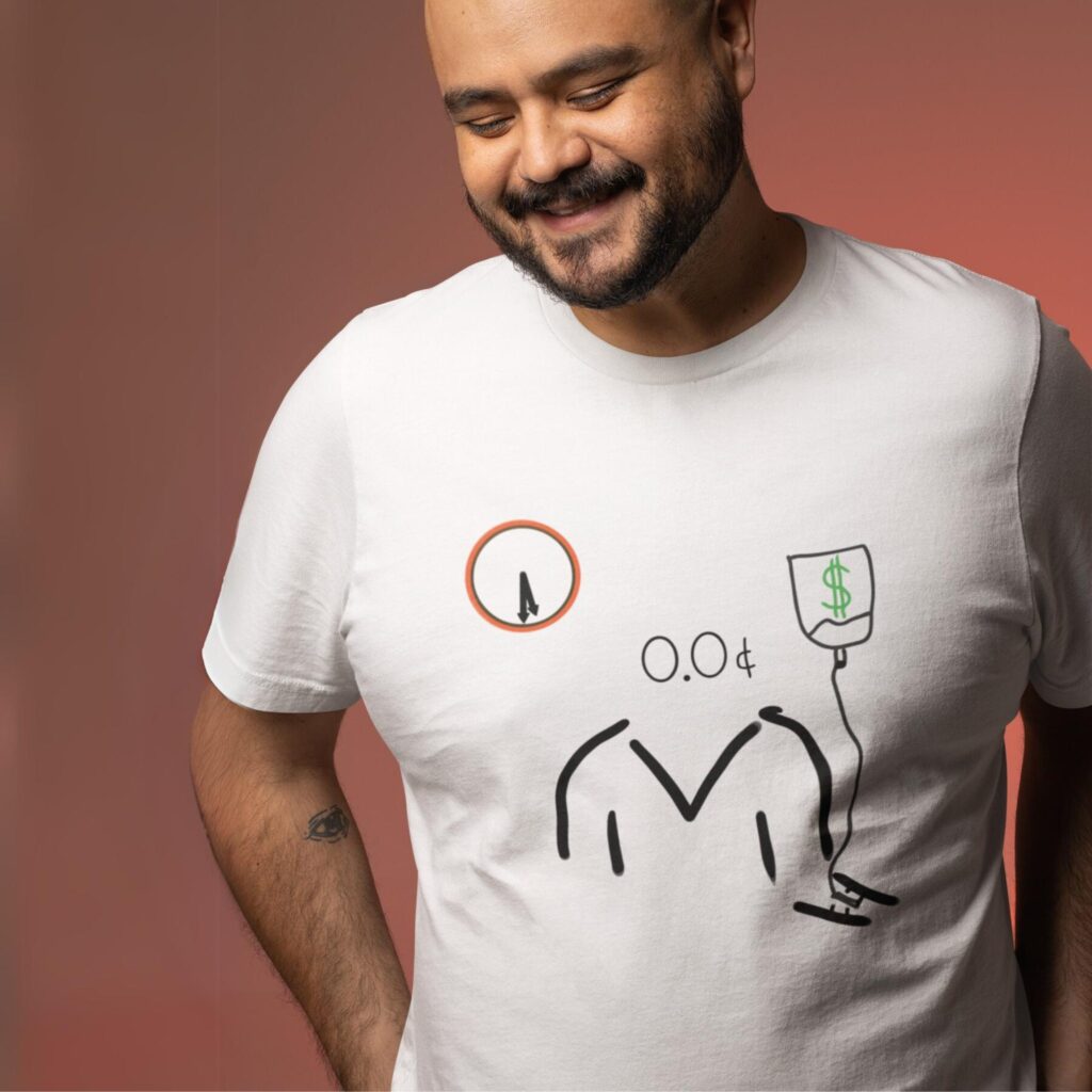 Capital Transfusion t-shirt worn by a man.