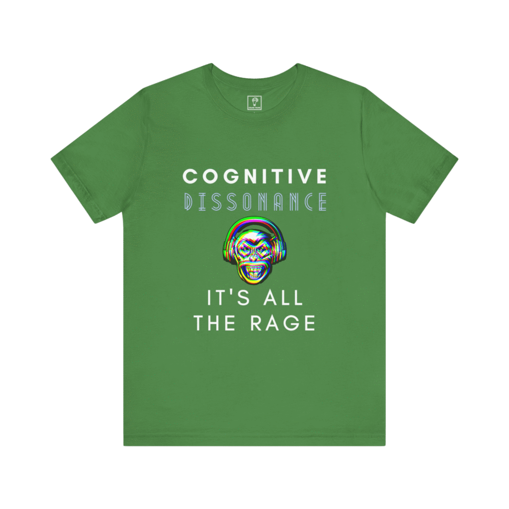 Cognitive Dissonance All The Rage Graphic t-shirt, leaf green color, front view.