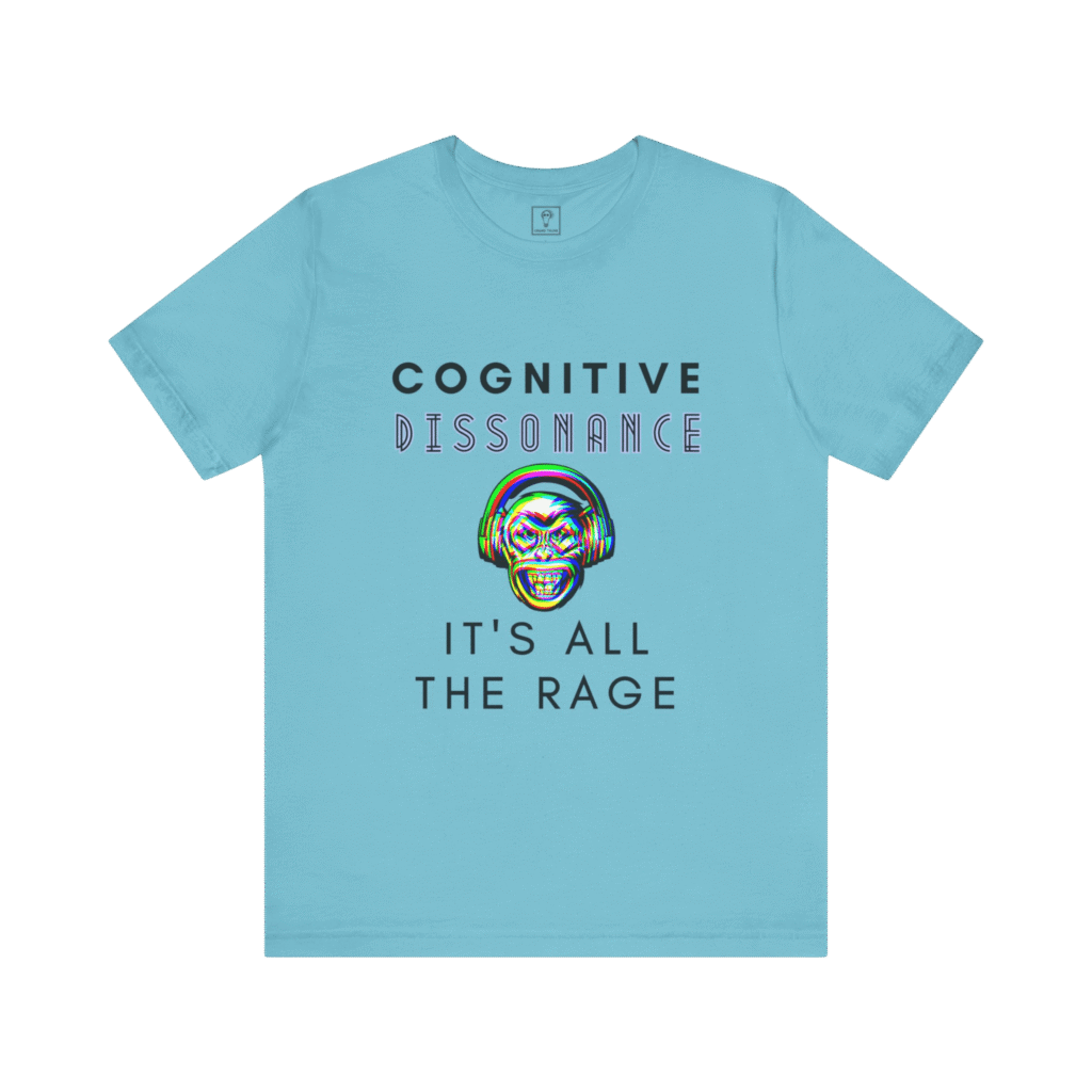 Cognitive Dissonance All The Rage Graphic t-shirt, turquoise color, front view.