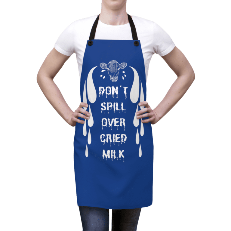 Cried Milk apron worn by a woman.