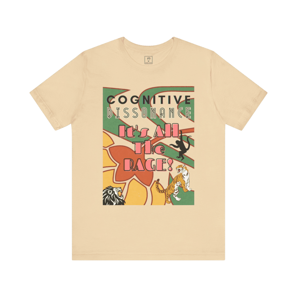 Deco Jungle t-shirt, soft cream color, front view.