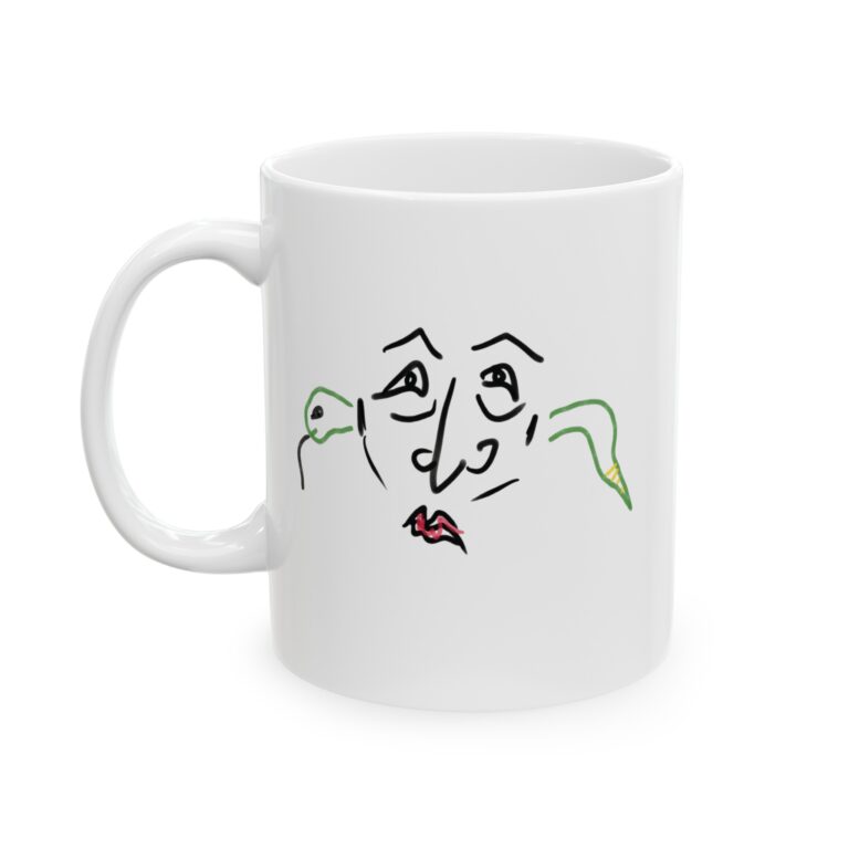 Gossip Snake 11oz ceramic mug, left side.