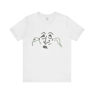 Gossip Snake t-shirt, ash color, front view.