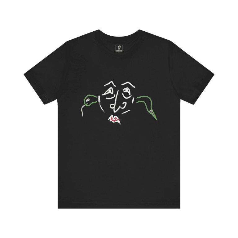 Gossip Snake t-shirt, black color, front view.