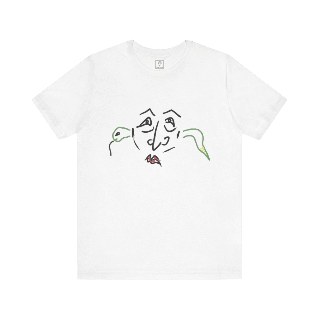 Gossip Snake t-shirt, white color, front view.
