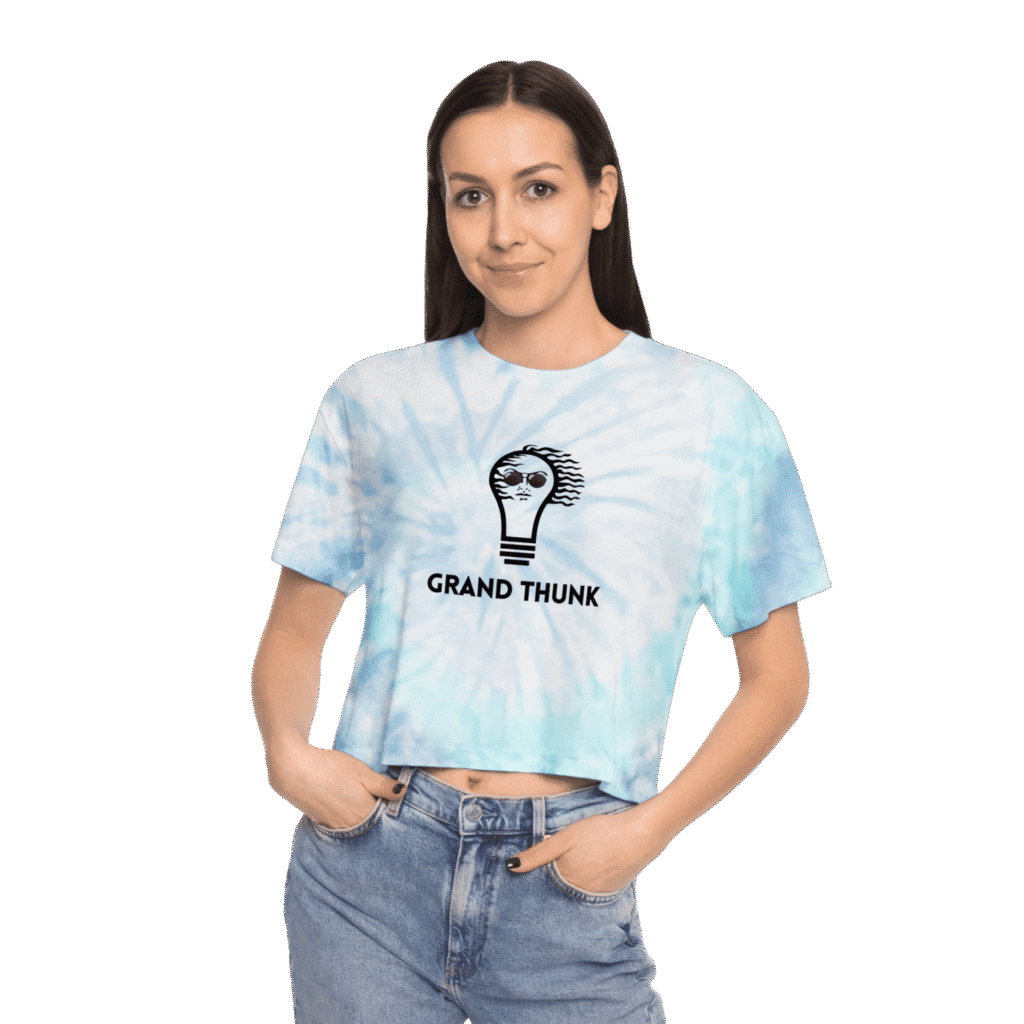 Grand Thunk tie-dye spiral crop worn by a woman.