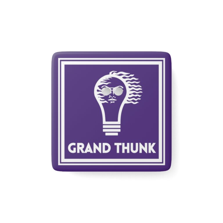 Purple Grand Thunk refrigerator magnet, front view.