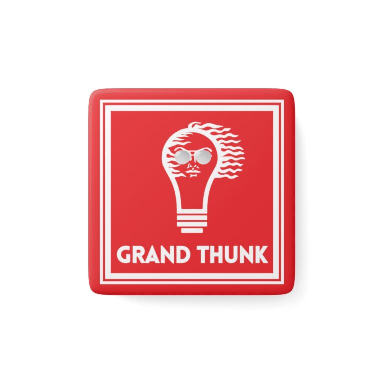 Red Grand Thunk refrigerator magnet, front view.