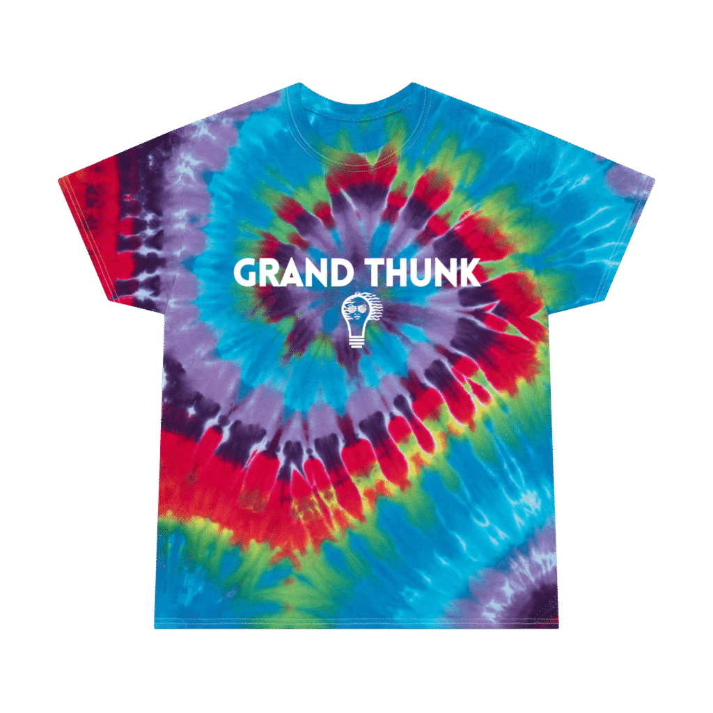 Grand Thunk tie dye spiral, front view.