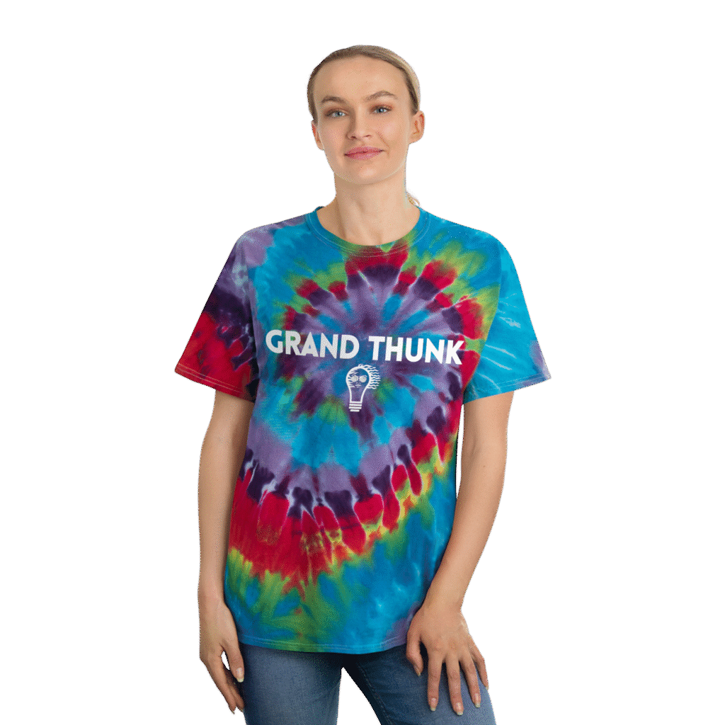 Grand Thunk tie-dye spiral worn by a woman.