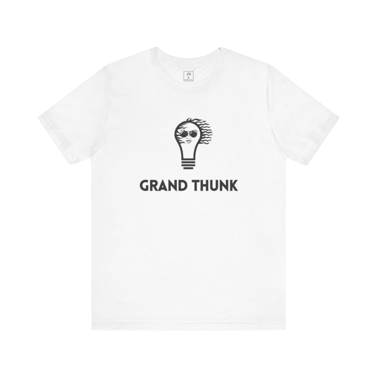 Grand Thunk t-shirt-white color, front view.