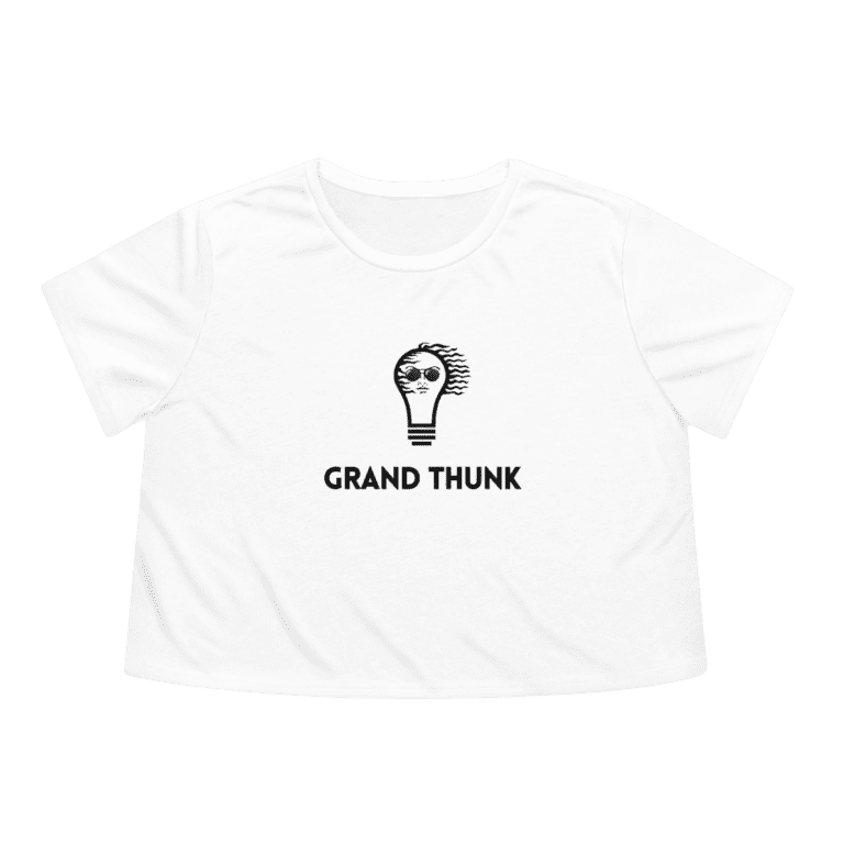 Grand Thunk white crop top t-shirt, front view.