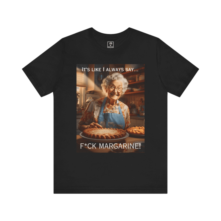 Granny's Margarine CENSORED t-shirt, black color, front view.