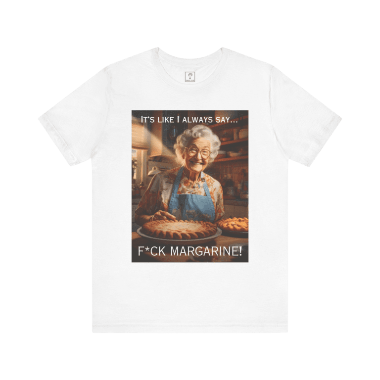 Granny's Margarine CENSORED t-shirt, white color, front view.