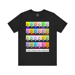 "It Takes A Village" black t-shirt, front view