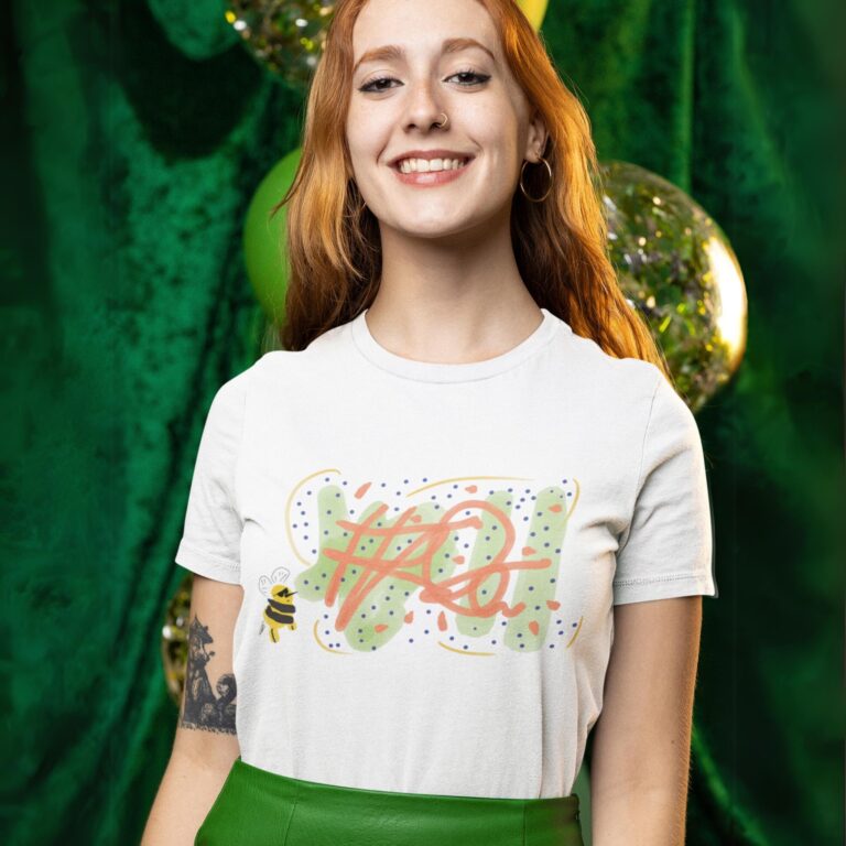 LSD Bee t-shirt worn by a woman.