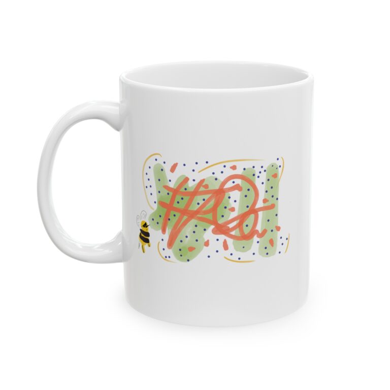 LSD Bee 11oz ceramic mug, left side.