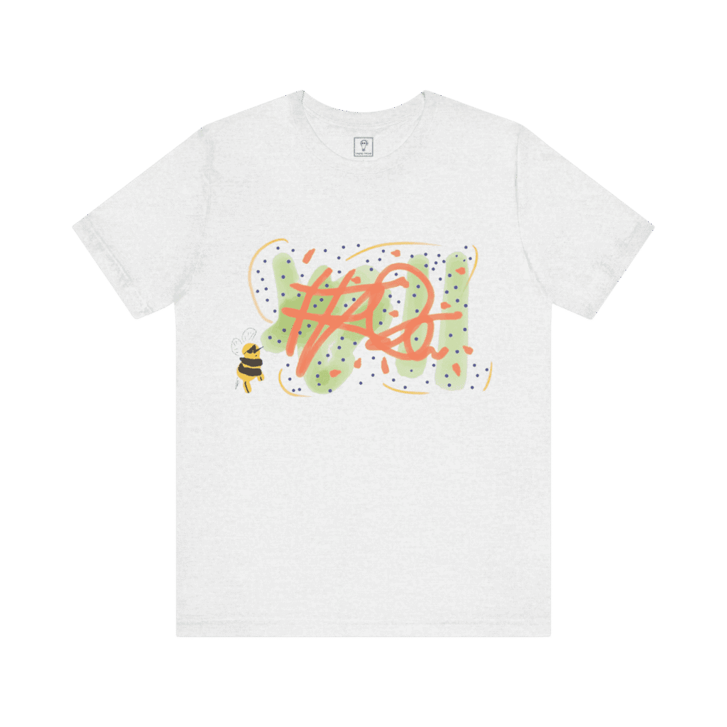 LSD Bee t-shirt, ash color, front view.