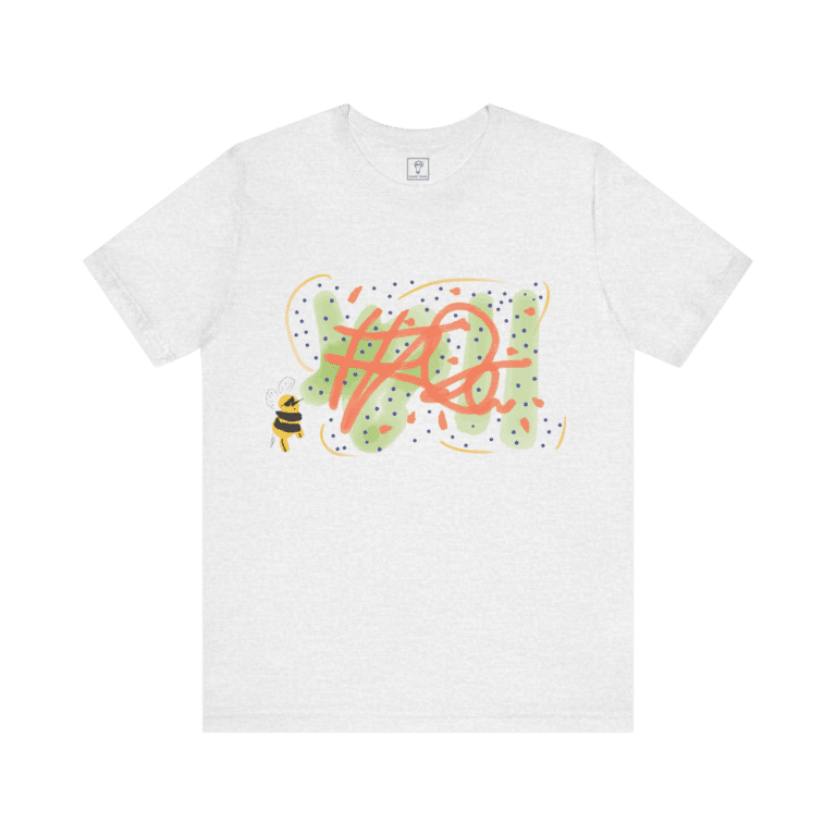 LSD Bee t-shirt, ash color, front view.