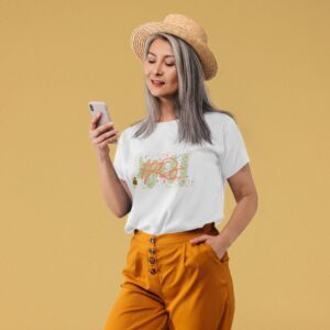 LSD Bee t-shirt worn by a mature woman.