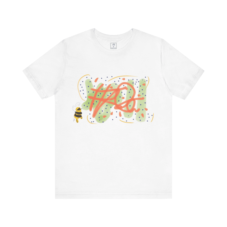 LSD Bee t-shirt, white color, front view.