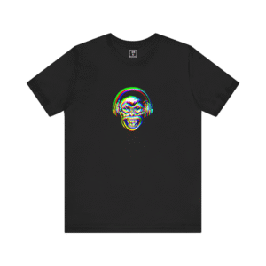 Monkeyhead t-shirt, black color, front view.