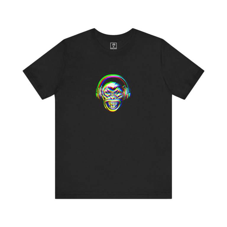 Monkeyhead t-shirt, black color, front view.