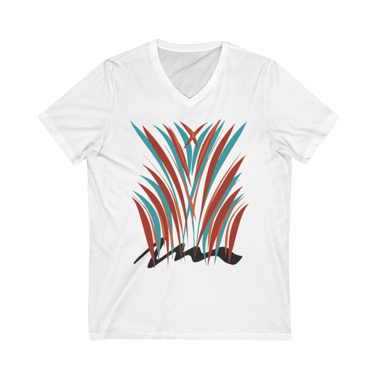 Nature Moderne white v-neck t-shirt, front view.