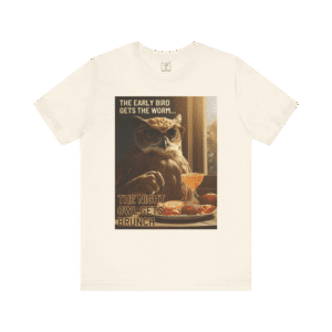 Night Owl t-shirt, natural color, front view.