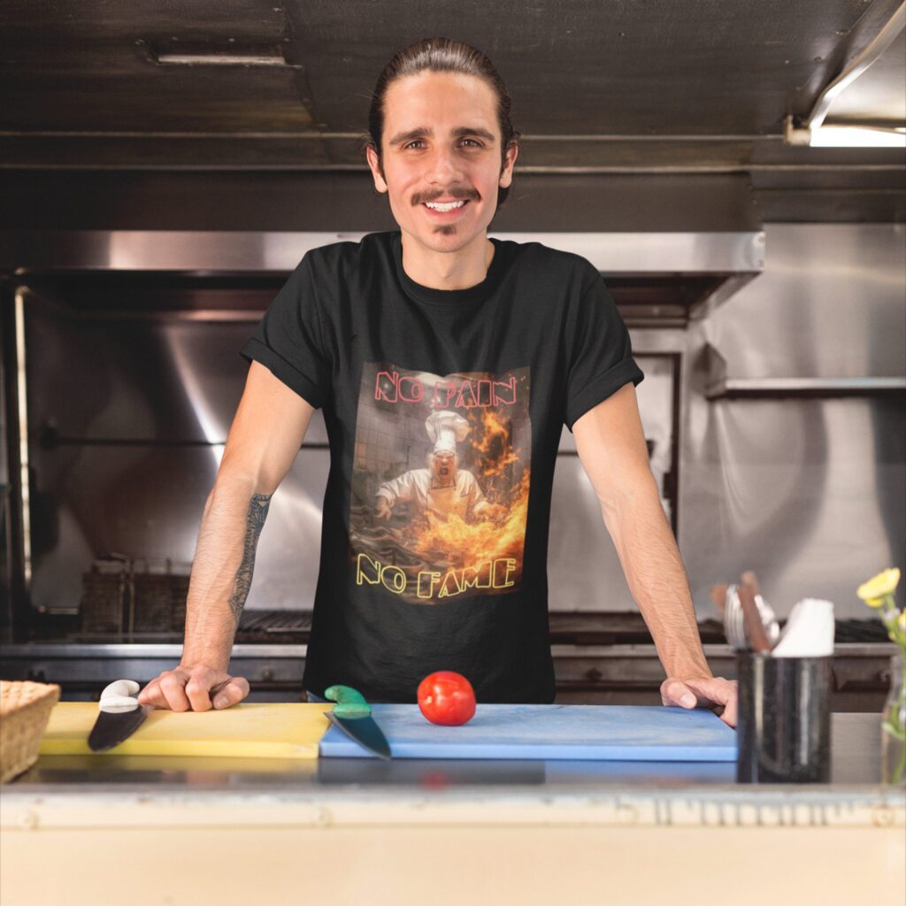 No Pain No Fame t-shirt worn by a man.