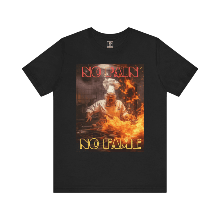 No Pain No Fame t-shirt, black color, front view.