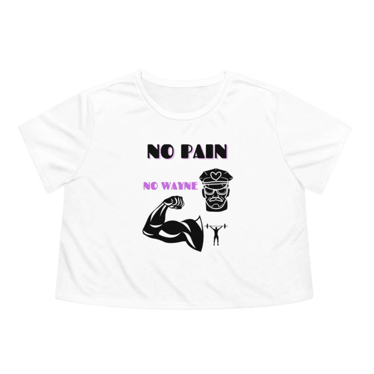No Pain No Wayne white crop top LGBTQ t-shirt, front view.