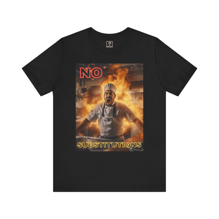 No Substitutions t-shirt, black color, front view.