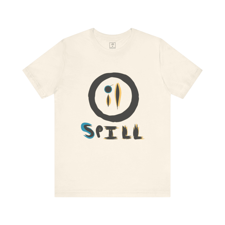 Oil Spill t-shirt, natural color, front view.