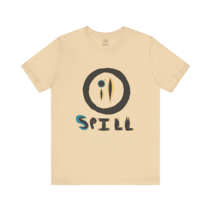 Oil Spill t-shirt, soft cream color, front view.