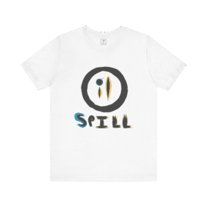 Oil Spill t-shirt, white color, front view.