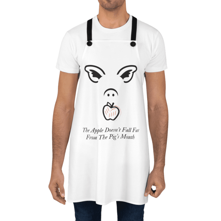 Pig Apple apron worn by a man.