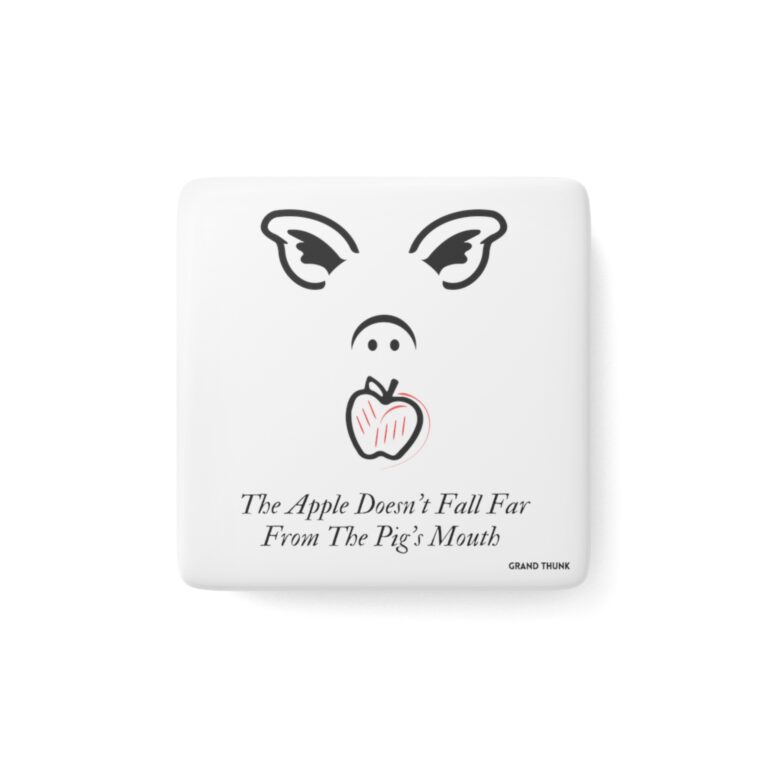 Pig Apple refrigerator magnet, front view.