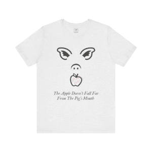 Pig Apple t-shirt, ash color, front view.