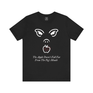 Pig Apple t-shirt, black color, front view.
