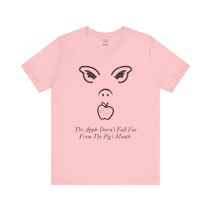 Pig Apple t-shirt, pink color, front view.
