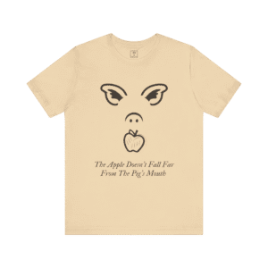 Pig Apple t-shirt, soft cream color, front view.