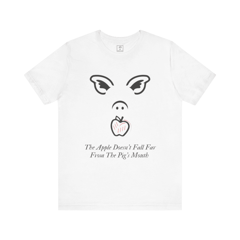 Pig Apple t-shirt, white color, front view.
