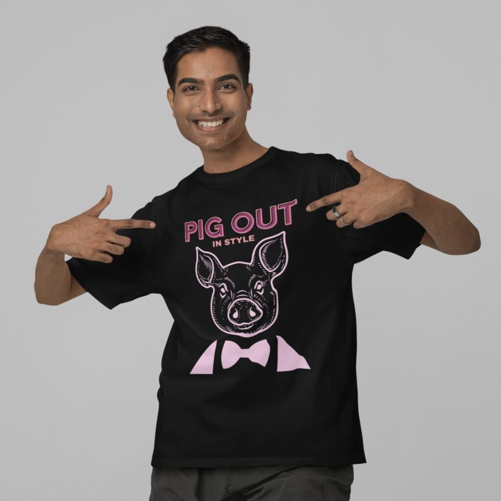 Pig Out In Style t-shirt worn by a man.