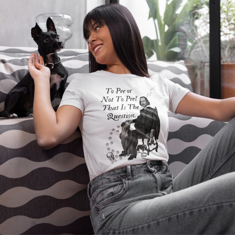 To Pee Or Not To Pee t-shirt worn by a woman.